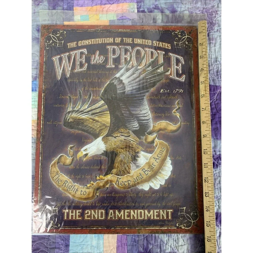 We The People Constitution 2nd Amendment Metal 12.5x16 Man Cave Bar Garage Decor